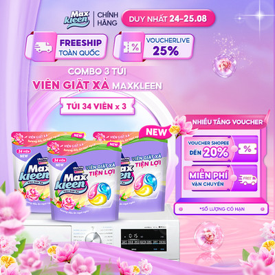 [Mới] Combo 3 Túi Viên Giặt Xả MaxKleen Hương Dấu Ấn Ngọt Ngào (34 viên/Túi)