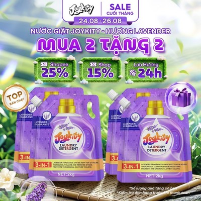 [LS MUA 2 TẶNG 2] Nước Giặt Joykity Hương Lavender Túi 2kg An Toàn Cho Da Hỗ Trợ Làm Sạch Vết Bẩn Lưu Hương 24 Giờ