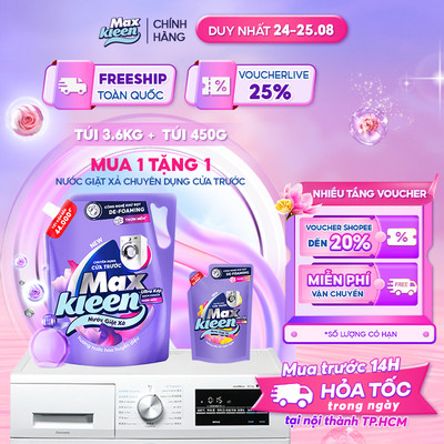 [MUA 1 TẶNG 1] Túi Nước Giặt Xả MaxKleen chuyên dụng Cửa Trước 3.6kg tặng 1 túi nước giặt 450gram mùi ngẫu nhiên