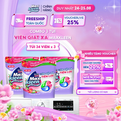 Combo 3 Túi Viên Giặt Xả MaxKleen hương ngày thư thái (34 viên/túi)