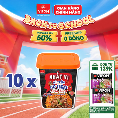 [VOUCHER HOT 10%] Set 10 Ly Mì Trộn Nhất Vị Bò Texas Chua Ngọt/ Cua Xốt Kem VIFON Ly 115g - Sợi Mì Dai Ngon, Đậm Vị