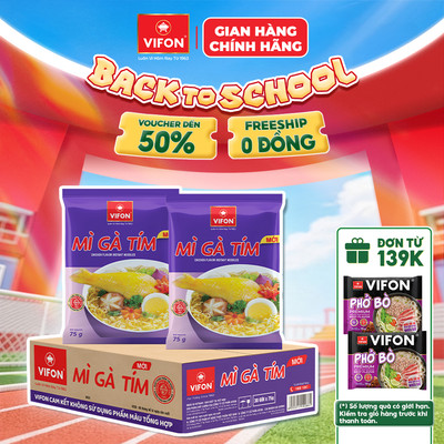 [VOUCHER HOT 10%] Thùng 30 Gói Mì Gà Tím VIFON - Sa Tế Thơm Nồng, Đậm Đà Thơm Ngon 75g/Gói