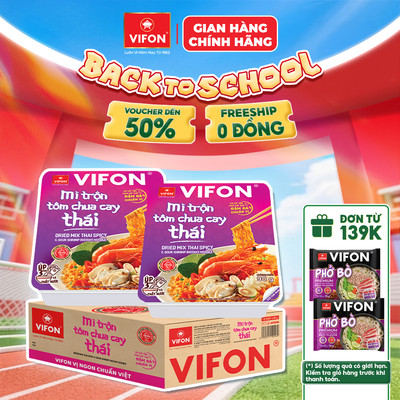 [VOUCHER HOT 10%] Thùng 18 Khay Mì trộn Tôm chua cay Thái VIFON 90gr/ khay
