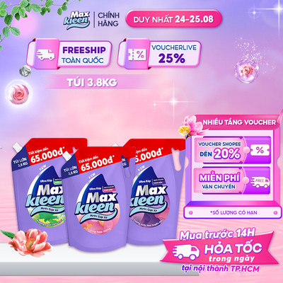 Túi Nước Giặt Xả MaxKleen 3.8kg Hương Nước hoa huyền diệu/ Hoa nắng/ Vườn sớm mai