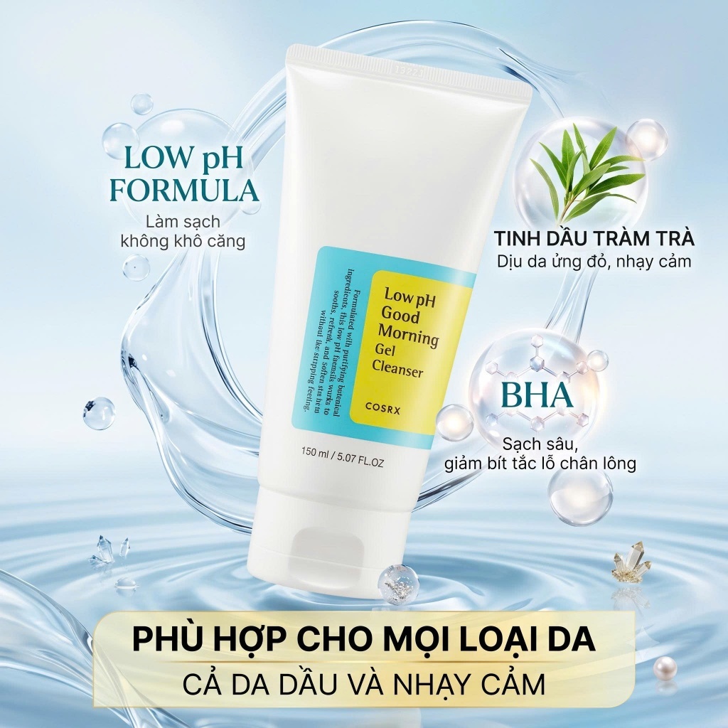 Sữa Rửa Mặt Cosrx Low PH Gel Cleanser Skincare - Srm Corsx Tràm Trà Dạng Gel BHA Cho Da Dầu Mụn Dưỡn