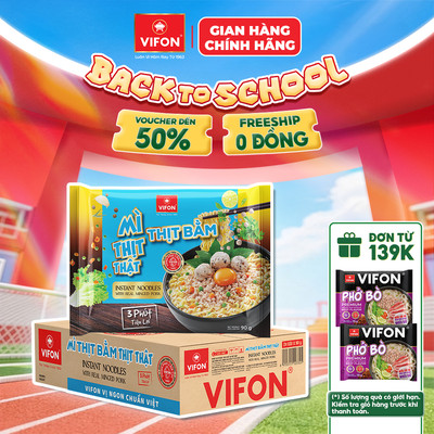 [SALE 50%] Thùng 24 Gói Mì Thịt Thật VIFON 90g (Vị Bò Cay / Thịt Bằm / Riêu Cua)