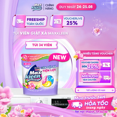 [Mới] Túi Viên Giặt Xả MaxKleen Hương Dấu Ấn Ngọt Ngào 34 viên