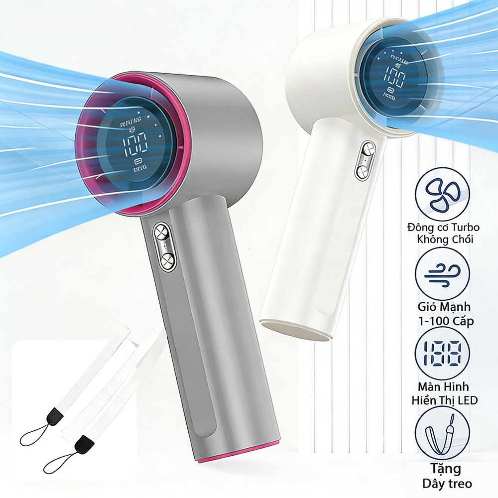 ⚡ quạt mini cầm tay ⚡1-199 cấp  không có tiếng ồn quạt sò lạnh Màn hình LED quạt tích điện mini