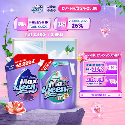 Combo 2 Túi nước giặt xả MaxKleen Thiên nhiên 3.6kg + Huyền diệu 3.8kg