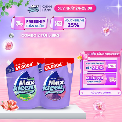 Combo 2 Túi nước giặt xả MaxKleen Vườn Sớm mai + Nước hoa Huyền diệu 3.8kg/túi