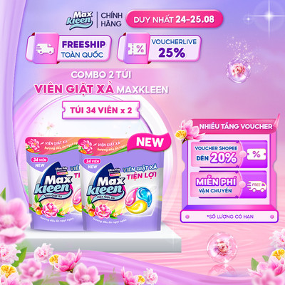 [Mới] Combo 2 Túi Viên Giặt Xả MaxKleen Hương Dấu Ấn Ngọt Ngào (34 viên/Túi)