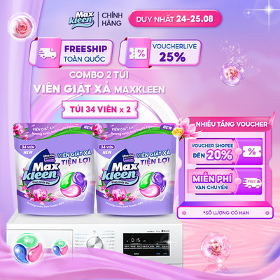 Combo 2 Túi Viên Giặt Xả MaxKleen Hương Nước Hoa Huyền Diệu (34 Viên/Túi)