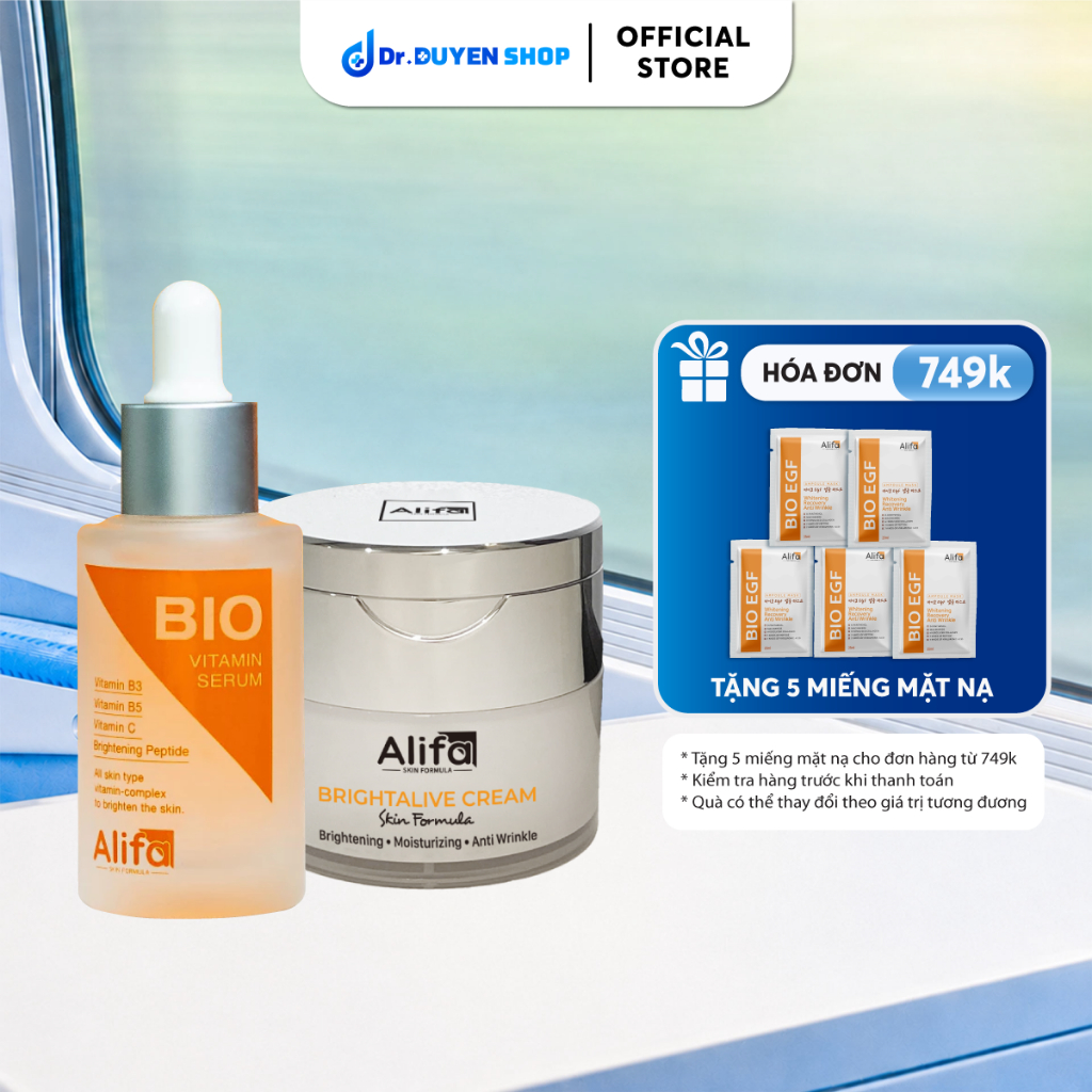Combo 5: Kem dưỡng Brightalive Cream Alifa 50ml + Serum dưỡng trắng da BIO Alifa Vitamin Serum 35ml