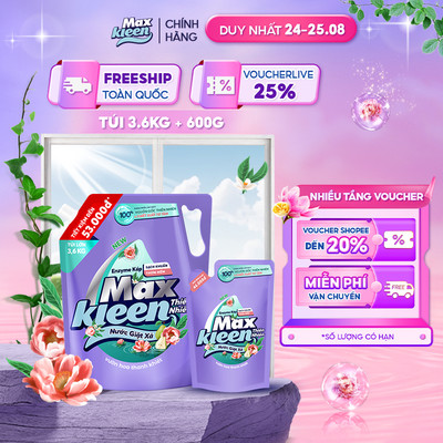 Combo Túi Nước Giặt Xả Thiên Nhiên 3.6kg + Túi Nước Giặt Xả 600g MaxKleen (ngẫu nhiên)