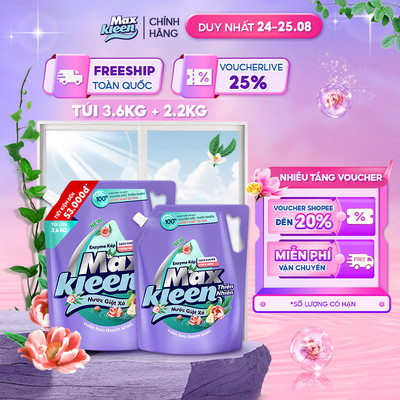 Combo 2 Túi Nước Giặt Xả MaxKleen Thiên nhiên 3.6kg + 2.2kg