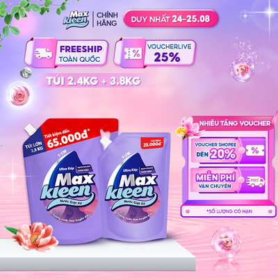 Combo 2 Túi Nước Giặt Xả MaxKleen Hương Huyền Diệu 3.8kg + 2.4kg
