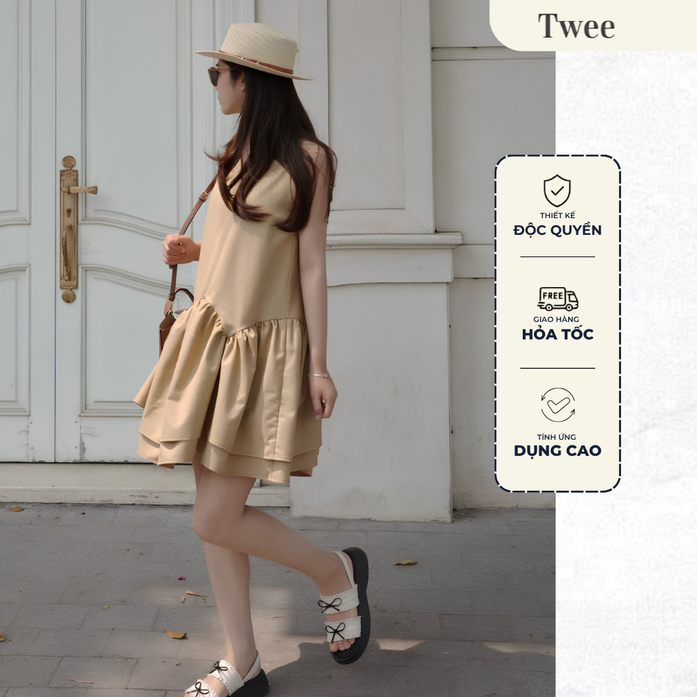 𝐍𝐨𝐫𝐚 𝐃𝐫𝐞𝐬𝐬 váy babydoll form chữ A 2 tầng bèo lạ mắt Phong cách thời trang Hàn Quốc - TWEE