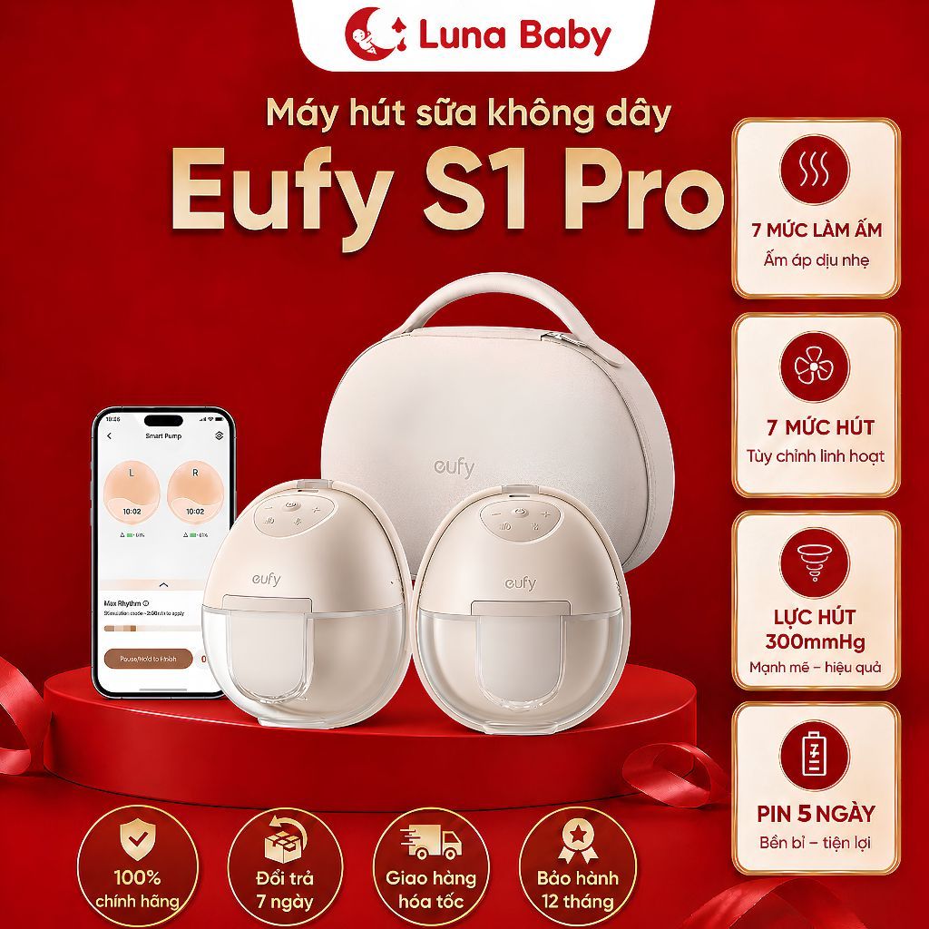 Máy Hút Sữa Không Dây Eufy S1 Pro Chính Hãng – Làm Ấm HeatFlow™, Lực Hút 300mmHg, Điều Khiển Qua App