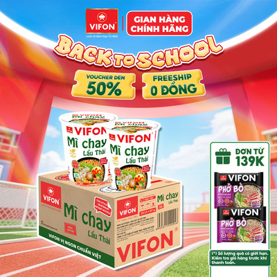 [VOUCHER HOT 10%] Thùng 24 Ly Mì Chay Lẩu Thái VIFON 67gr/ Ly thanh vị thơm ngon tiện dụng