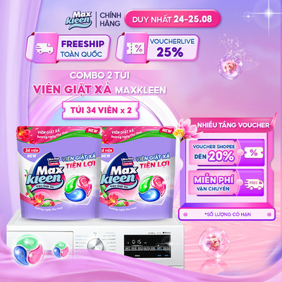 Combo 2 Túi Viên Giặt Xả MaxKleen hương ngày thư thái (34 viên/túi)