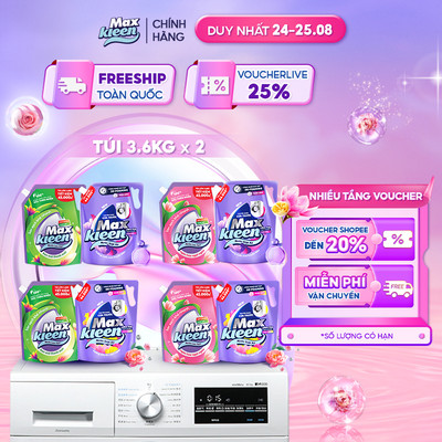 Combo Túi Nước Giặt Xả MaxKleen chuyên dụng Cửa trước 3.6kg + Túi Nước Lau sàn 3.6kg