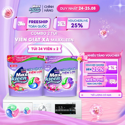 Combo 2 Túi Viên Giặt Xả MaxKleen Hương Ngày Thư Thái + Nước Hoa Huyền Diệu (34 viên/túi)