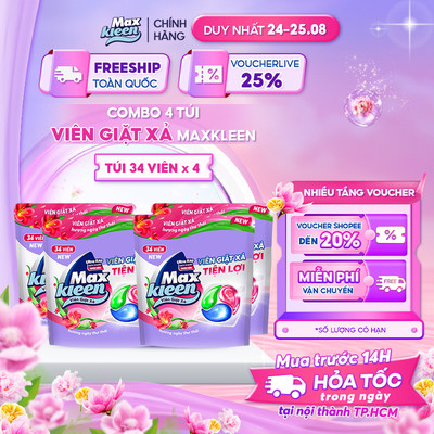 Combo 4 Túi Viên Giặt Xả MaxKleen Hương Ngày Thư Thái (34 viên/túi)