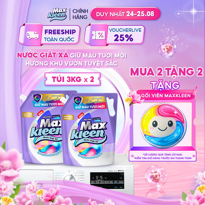 [Mới] Combo 2 Túi Nước Giặt Xả MaxKleen Giữ Màu Tươi Mới Hương Khu Vườn Tuyệt Sắc 3kg/Túi