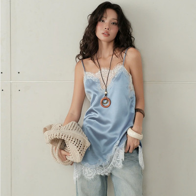 TUBYCATU Áo Hai Dây Nữ Satin Phối Ren Joyce Lace Sang Trọng Nữ Tính
