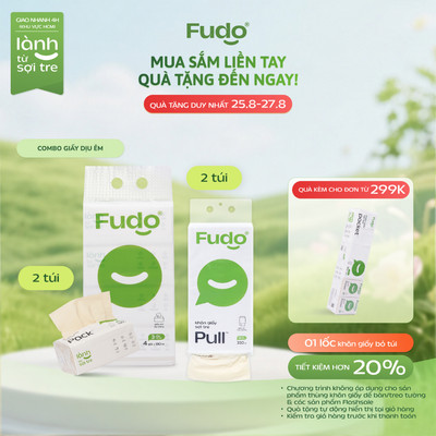 Fudo Khăn Giấy Tre Combo 4 Túi (2 Túi để bàn, 2 Túi treo tường)