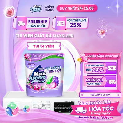 Túi Viên Giặt Xả MaxKleen Hương Nước Hoa Huyền Diệu (34 Viên)