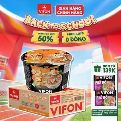 [VOUCHER HOT 10%] Thùng 12 Tô Hủ Tiếu Thịt Thật Hủ Tiếu Nam Vang/ Hủ Tiếu Sườn Heo VIFON 90gr/tô