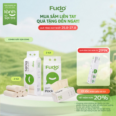 Fudo Khăn Giấy Tre Combo 4 Túi (2 Không Lõi, 2 Để Bàn)