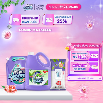 Combo Túi nước giặt xả thiên nhiên 3.6kg + Chai nước lau sàn ban mai 3.6kg + Khăn lau đa năng MaxKleen