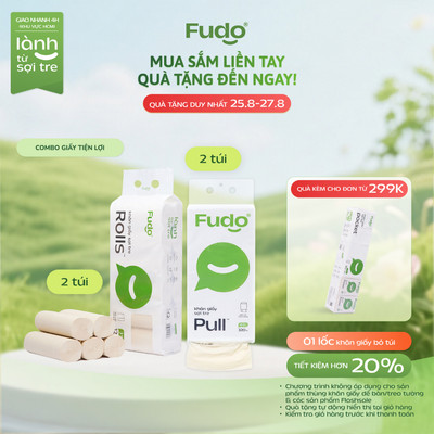Fudo Khăn Giấy Tre Combo 4 Túi (2 Không Lõi, 2 Treo Tường)