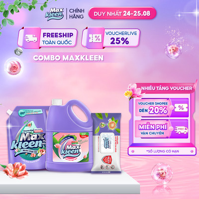 Combo Túi nước giặt xả thiên nhiên 3.6kg + Chai nước lau sàn ngọt ngào 3.6kg + Khăn lau đa năng MaxKleen