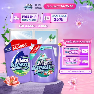Combo 2 Túi nước giặt xả MaxKleen Thiên nhiên 3.6kg + Sớm mai 3.8kg