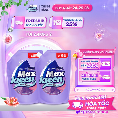 Combo 2 túi nước giặt xả Maxkleen 2.4kg:Huyền Diệu (new)