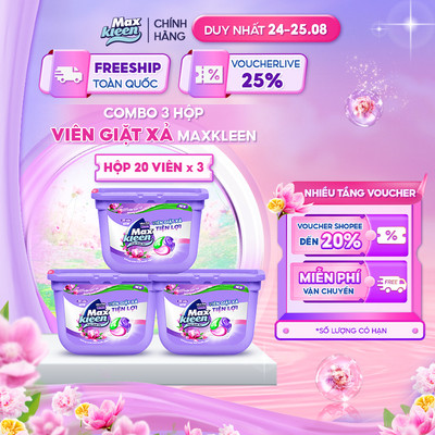 Combo 3 Hộp Viên Giặt Xả MaxKleen Hương Hương Nước Hoa Huyền Diệu (20 Viên/Hộp)