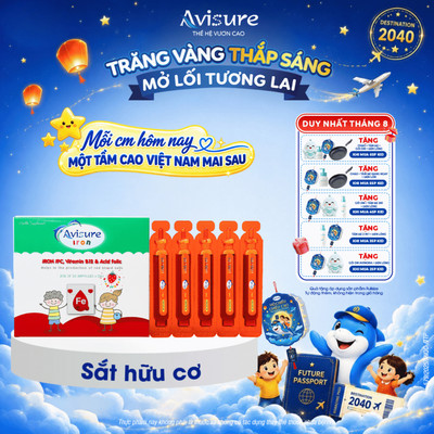 Sắt Hữu Cơ Cho Bé Avisure Iron TPBVSK Sắt IPC Giúp Bé Ăn Ngon, Phòng Thiếu Máu  Hộp 30 ống