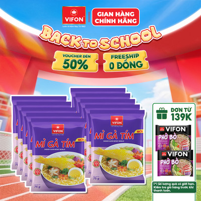 [VOUCHER HOT 10%] Set 10 Gói Mì Gà Tím/Mì Hai Tôm VIFON - Hương Vị Đậm Đà Truyền Thống 75g