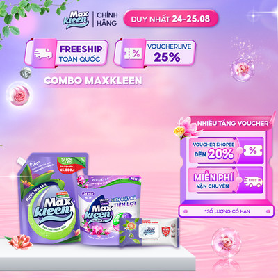 Combo MaxKleen: Túi Lau Sàn 3.6kg Ban Mai Thanh Mát + Túi Viên Giặt Xả + Khăn Ướt Lau Bề Mặt Đa Năng