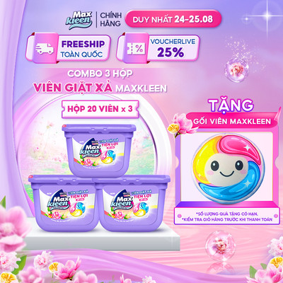 Combo 3 Hộp Viên Giặt Xả MaxKleen Hương Dấu Ấn Ngọt Ngào 300g (20 ViênHộp)