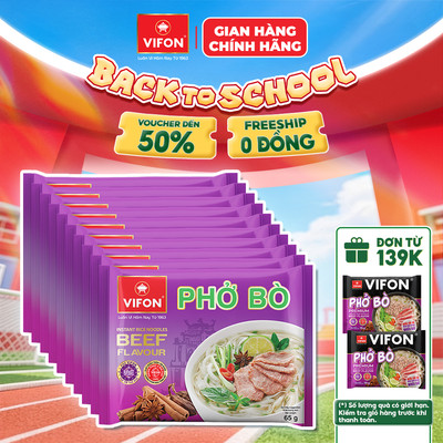 [VOUCHER HOT 10%] Set 10 Gói Phở VIFON 65g Ăn Liền Vị Bò, Gà, Chay, Rau Nấm Sợi Dai Mềm Chuẩn Vị Việt