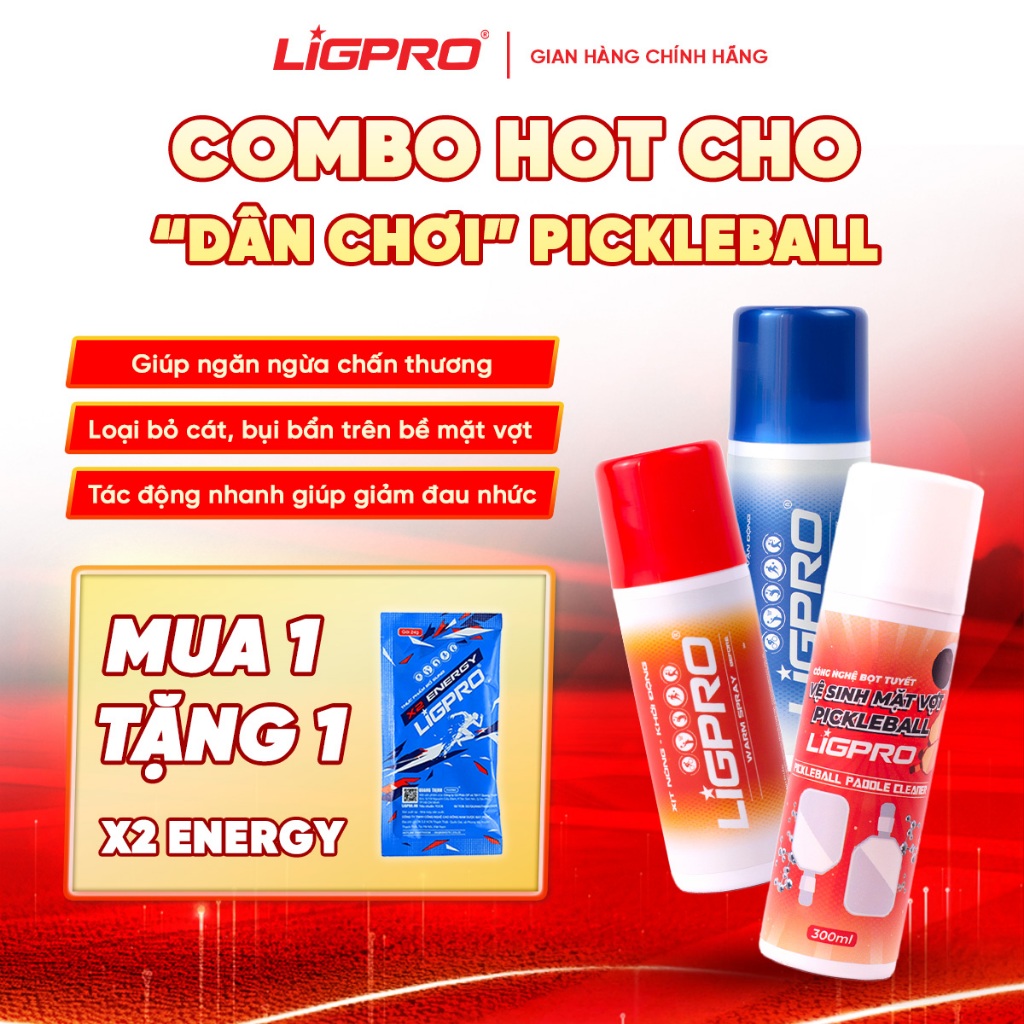 Combo Xịt Vệ Sinh Vợt Pickleball 300ml Xịt Lạnh Giảm Đau Xịt Nóng Khởi Động 160ml LIGPRO Tặng 5GóiX2