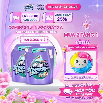 [TẶNG 1 TÚI 600G] Combo 2 Túi Nước Giặt Xả MaxKleen Thiên Nhiên 2.2kg