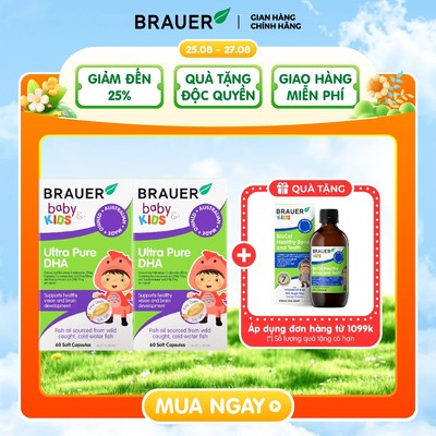Combo 2 Vitamin BRAUER Ultra Pure DHA - Bổ sung DHA tinh khiết cho trẻ từ 7 tháng (60 viên nang)