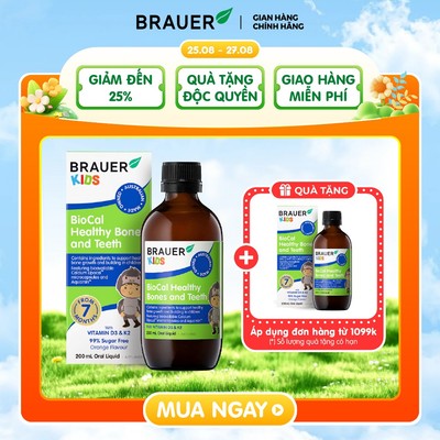 (HÀNG TẶNG) Brauer Kids BioCal Healthy Bones and Teeth - Hỗ trợ xương và răng chắc khỏe cho trẻ từ 7 tháng(200ml)