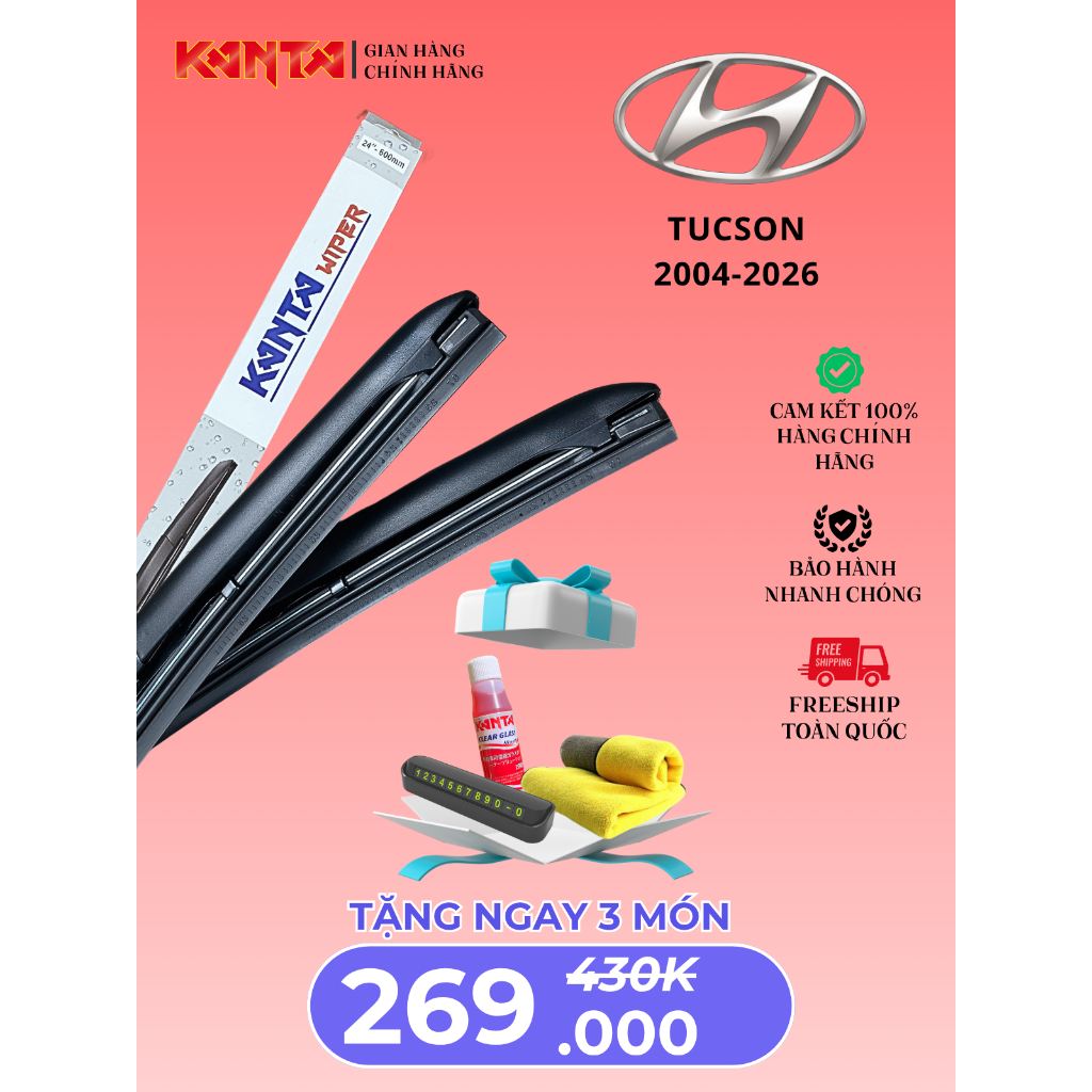 Gạt mưa Kanta 3 KHÚC cho xe HYUNDAI TUCSON JM TL NX4 siêu sạch siêu êm siêu bền(bảo hành 6 tháng)