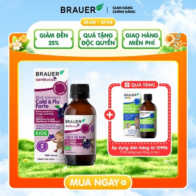 BRAUER BLACK ELDERBERRY COLD & FLU FORTE–Giảm các triệu chứng cảm cúm, cảm lạnh(100ML) cho trẻ từ 2 tuổi